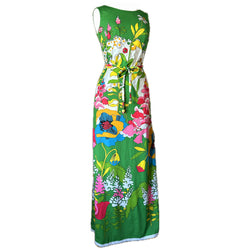 Whimsical pop-art floral late 1960s bold print maxi dress