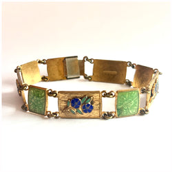 1940s vintage brass and enamelwork chain link panel bracelet