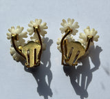 Pale blue and white 1960s rhinestone crystal flowers clip-on earrings