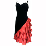 Black velvet and red ruffled vintage 1980s party dress