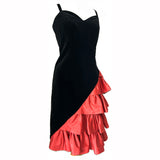 Black velvet and red ruffled vintage 1980s party dress