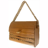 Wooden slatted vintage 1950s rockabilly box bag with bamboo detailing