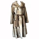 Blonde and brown faux fur vintage 1970s belted winter coat