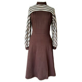 Brown stripe panel vintage 1970s day dress