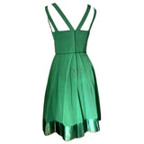 Emerald green satin trim vintage 1950s Blanes cocktail dress