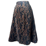 Black and brown paisley print velvet late 1970s a-line skirt