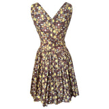Brown and yellow square print vintage 1950s cotton day dress