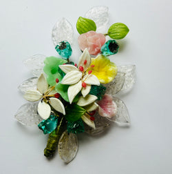 Art deco Czech glass flowers wirework bouquet brooch