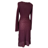 Deep claret crochet knit vintage 1970s midi dress