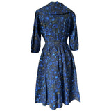 Cobalt blue and black vintage 1950s tulip skirt dress