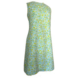 Lime green and blue floral paisley cotton vintage 1960s shift dress