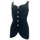 Black velvet vintage 1980s sweetheart neckline waistcoat with celtic buttons