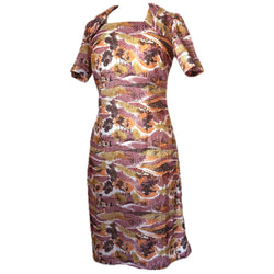 Autumn trees vintage 1970s square neck day dress