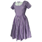 Purple and white cotton vintage 1950s dogtooth check day dress