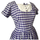 Purple and white cotton vintage 1950s dogtooth check day dress