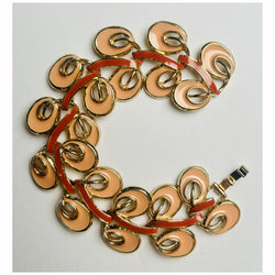 Peach enamelled goldtone metal chain link vintage bracelet