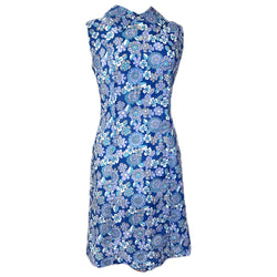 Blue and lavender flower power 1960s sleeveless shift dress