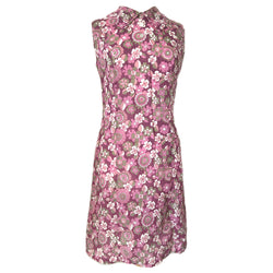 Raspberry and pink flower power 1960s sleeveless shift dress