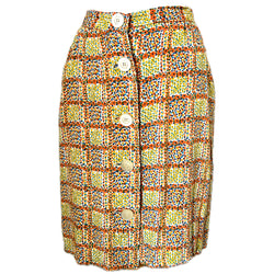 Yellow and orange floral check 1950s button through cotton skirt