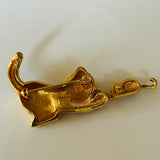 Cat and Mouse vintage goldtone and crystal brooch signed Keyes