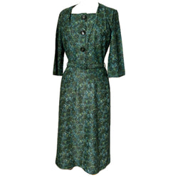 Forest green nylon belted 1950s day dress