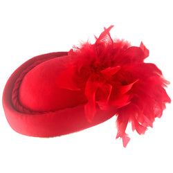 Bright red felt vintage 1980s hat with feathered plume