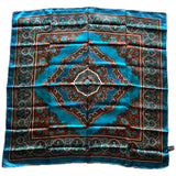 Hammura vintage kingfisher blue and copper brown satin acetate vintage square scarf