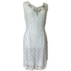 Ice blue lace bead embellished 1950s cocktail dress