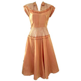 Iridescent peach lace trim vintage 1940s dress