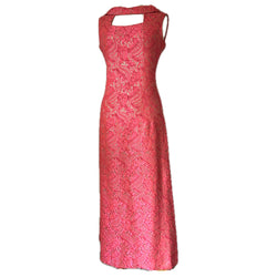 Candy pink and gold brocade vintage 1960s space age maxi dress