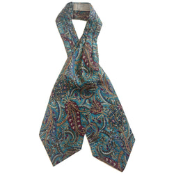 Teal blue paisley vintage 1960s Liberty of London tana lawn cotton cravat