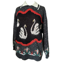 Swan picture knit intarsia vintage 1980s oversize jumper