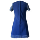 Navy blue vintage 1960s mod shift dress with crochet lace trim