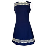 Navy blue polyester vintage 1960s daisy lace trim mini dress