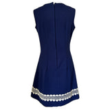 Navy blue polyester vintage 1960s daisy lace trim mini dress
