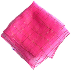 Hot pink lurex check vintage nylon georgette square scarf