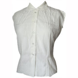 White seersucker nylon unworn vintage 1940s semi-sheer blouse