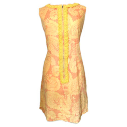 Orange paisley vintage 1960s psychedelic zip front shift dress