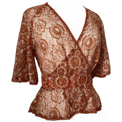 Burnt orange lace vintage 1970s flutter sleeved wrap top