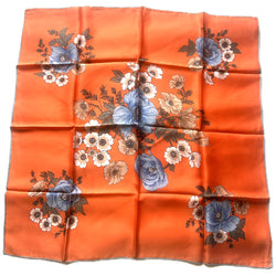 Orange and blue poppy print vintage 1960s St Michael square scarf