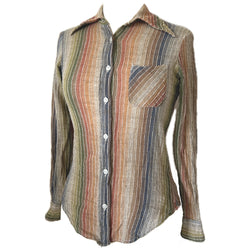 Ombre striped vintage 1970s cheesecloth wing collar shirt