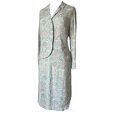 Pink and pale turquoise paisley vintage late 1940s skirt suit