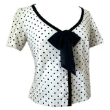 Black and white cotton vintage polkadot short sleeved blouse
