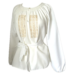 White polyester vintage 1970s unworn St Michael belted peasant blouse