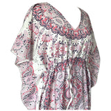 Pink and white cotton vintage 1970s drawstring waist mandala print kaftan
