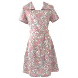 Pastel pink and peach floral paisley vintage 1960s belted day dress