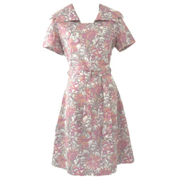 Pastel pink and peach floral paisley vintage 1960s belted day dress