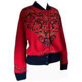 Red intarsia patterned vintage 1980s knitted cardigan