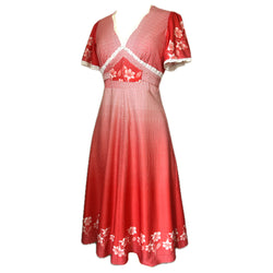 Red and white polkadot floral vintage 1970s day dress