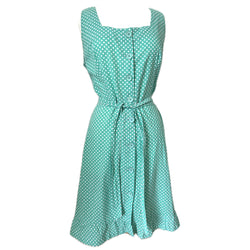 Spearmint green and white polkadot cotton vintage 1970s sun dress